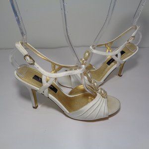 Nina Size 6.5 M VIANEY Ivory Luster Satin Sandals